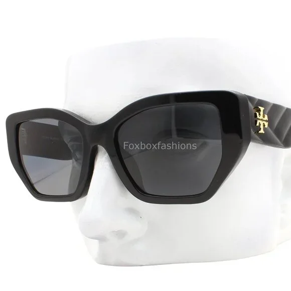 NEW TORY BURCH TY7187U Sunglasses Black Gold Logo Polarized Grey Lens w/ Case Tory Burch TY7187U M (53 - 18) with Grey lenses and Black  main image 2